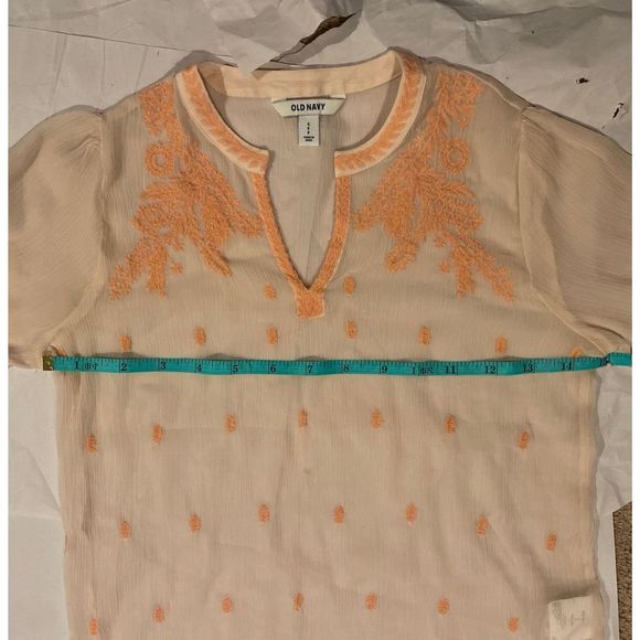 Peach Blouse with Delicate Coral inlaid stitching - Picture 12 of 16